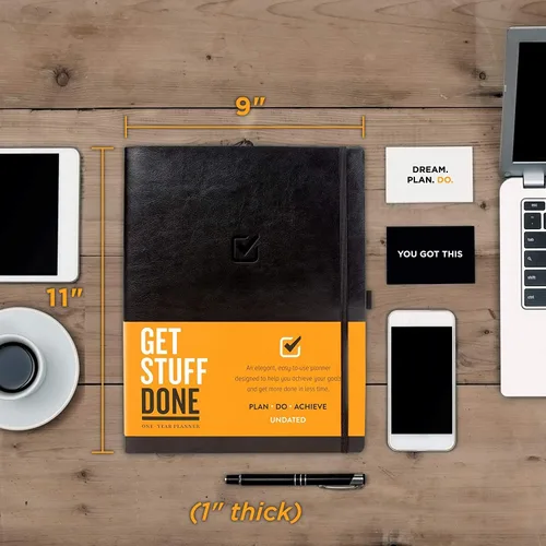 Miniatura 7 de Get Stuff Done Agenda para la productividad – Planificador diario sin fecha de 1 año, 8.5 x 11 – Organizador resistente e inteligente