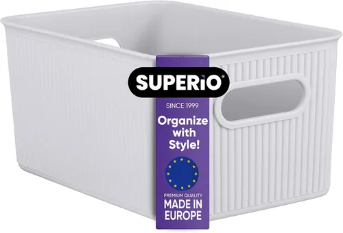 Superio Ribbed Collection – Cestas organizadoras de almacenamiento doméstico abiertas de plástico decorativo, color blanco humo mediano (paquete de