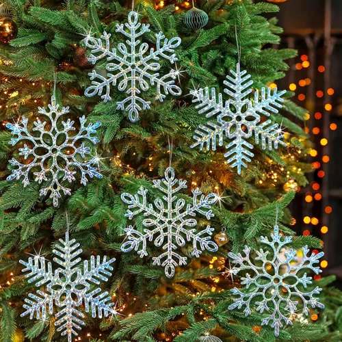 Miniatura 17 de 6 piezas de adornos grandes de copos de nieve dorados de 12 pulgadas, copos de nieve grandes de plástico con purpurina para invierno, interiores