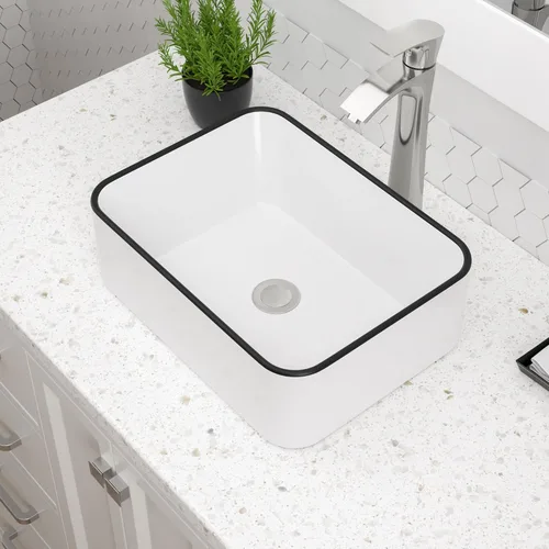 Miniatura 15 de Lavabo Rectangular, Dcolora 19" x 15" Lavabo de Baño de Cerámica Blanca de Porcelana Rectangular Lavabo de Baño Sobre Mostrador Lavamanos de Tocador