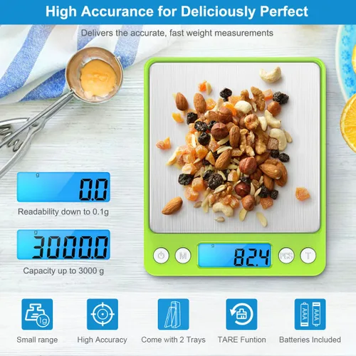 Miniatura 2 de Báscula digital, 105.82 oz, 0.01 onzas, precisión de 0.00 oz, mini báscula de alimentos de cocina con 2 bandejas, báscula de bolsillo para joyas