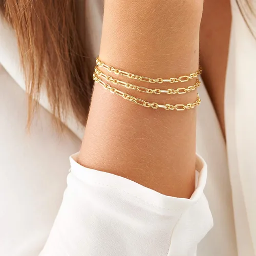 Miniatura 4 de PEARLADA 18k Gold Chain Layerd Bracelet Coin Charm Toggle Bracelet Trendy Cubic Zirconia Jewelry