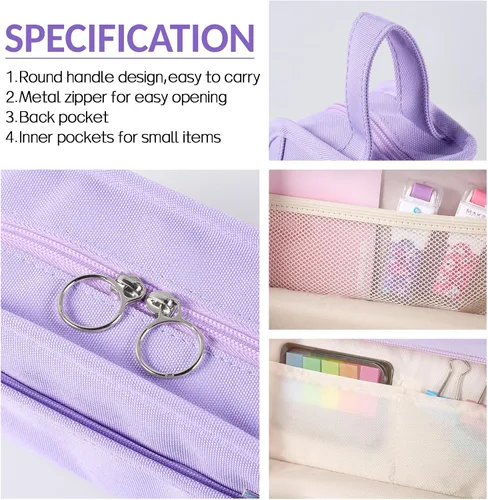 Miniatura 3 de Sooez - Estuche para lápices con apertura amplia, estuche organizador de gran capacidad para artículos de papelería, bolsa estética para lápices