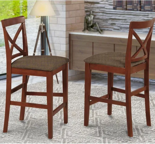 Miniatura 2 de East West Furniture PBS-BRN-C - Taburete de bar de altura para mostrador de pub, sillas de comedor de tela de lino, juego de 2, color marrón