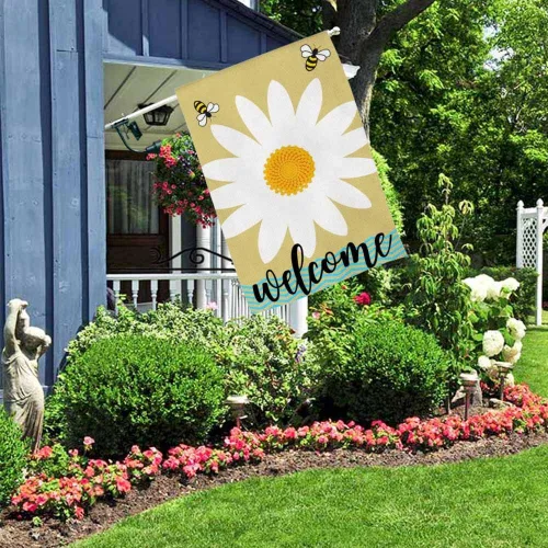 Miniatura 4 de AOYEGO Daisy - Bandera de bienvenida para casa, de 28 x 40 pulgadas, grande, vertical, de doble cara, abejas en una margarita blanca salvaje