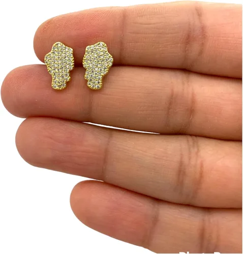 Miniatura 5 de Aretes de tuerca de plata de ley 925 con acabado de oro amarillo de 18 quilates para hombre