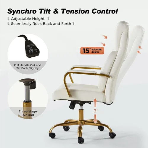 Miniatura 6 de HULALA HOME Silla de oficina ejecutiva con soporte lumbar ajustable, silla de oficina ergonómica de cuero con reposabrazos acolchados, inclinación