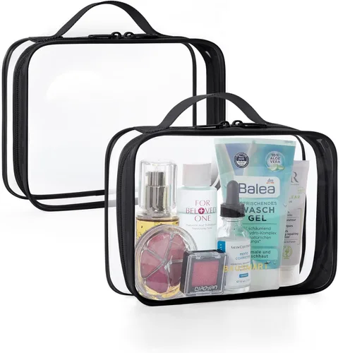 Miniatura 20 de BAGSMART Paquete de 7 bolsas de aseo transparentes con juego de botellas de viaje recargables, bolsa de aseo de viaje aprobada por la TSA, repelente