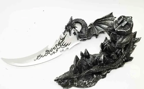 Miniatura 6 de Ebros Medieval Dreamwork Fantasía Dragón Fuego Aliento Daga Abrecartas Cuchillo con soporte de base, estatua de decoración de oficina en casa Figura