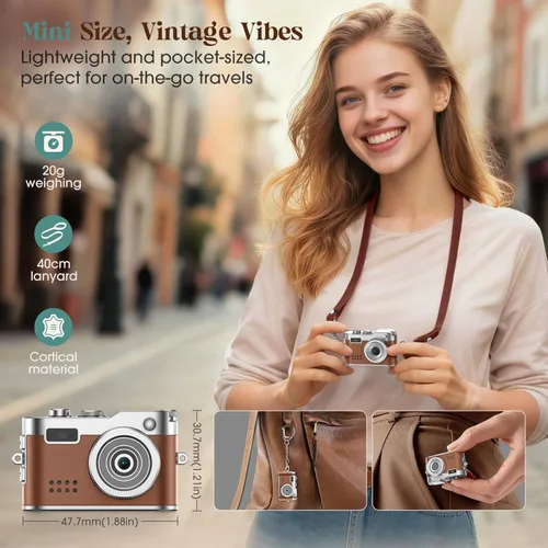 Miniatura 4 de HOTU Mini cámara digital, llavero 1080P HD con lente de 2MP, flash, grabación de video, tarjeta 32G incluida, cámara retro portátil y compacta