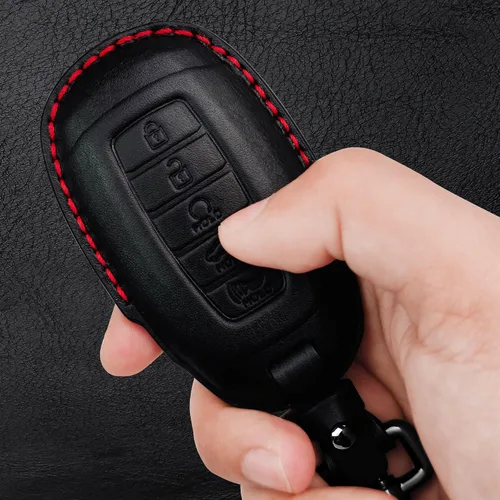 Miniatura 5 de Tukellen Funda de cuero genuino para llavero inteligente para Hyundai Palisade Elantra GT Accent Kona Santa Fe Veloster 2020-2022 (negro, 4 botones)