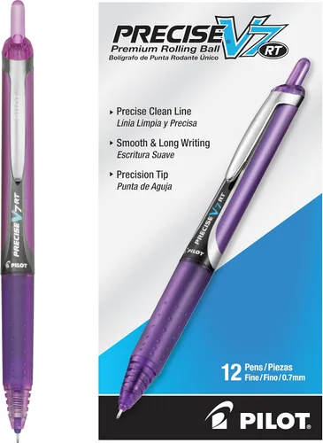 Bolígrafo retráctil Pilot Precise V7 RT, de trazo fino, 1 unidad, tinta negra (26072), Púrpura