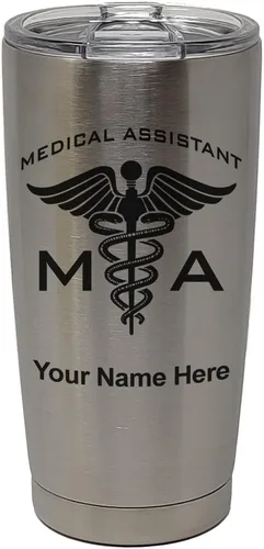Miniatura 63 de LaserGram Taza aislada al vacío de 20 onzas, asistente médico MA, grabado personalizado incluido (rosa)
