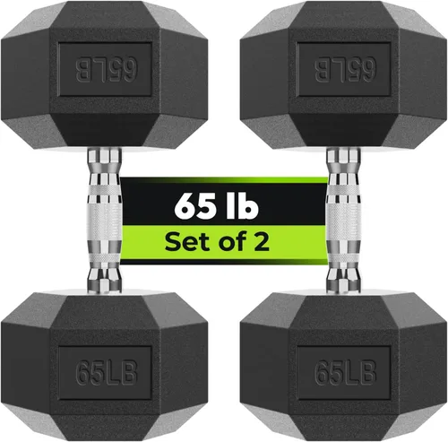 Miniatura 28 de HANDBODE Juego de 2 mancuernas hexagonales de 2.5 a 65 libras con revestimiento de goma, mancuernas para ejercicio y fitness, peso de mano