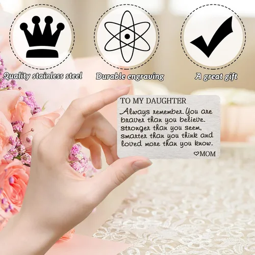Miniatura 9 de PLwelth Tarjeta de cartera grabada para hija de acero inoxidable para mujeres niñas adolescentes con mensaje inspirador tarjeta de inserción