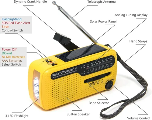 Miniatura 6 de Kaito Mejor NOAA y SW Portátil Solar/Manivela de mano AM/FM, radio de emergencia meteorológica de onda corta y NOAA con cargador de teléfono celular