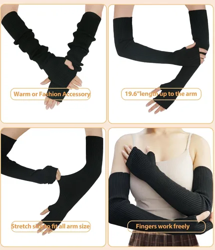 Miniatura 2 de Guantes cálidos de cachemira de brazo largo para mujer, guantes de invierno acogedores sin dedos, calentadores de brazos suaves, gran regalo