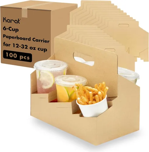 Miniatura 8 de Karat Transportador de bebidas de cartón con asa [250 quilates] – Resistente portador de café de 2 tazas para bebidas calientes/frías, se adapta a
