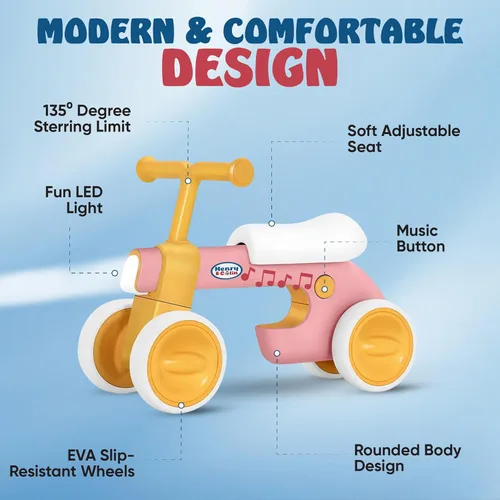 Miniatura 5 de Henry & Colin Bicicleta First Balance para niños de 1 año, bicicleta de 4 ruedas con luces divertidas y música, asiento suave, juguete de paseo sin