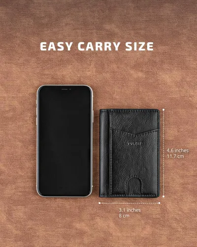 Miniatura 5 de VULKIT - Cartera de bolsillo frontal con bloqueo RFID minimalista de piel fina para hombres y mujeres