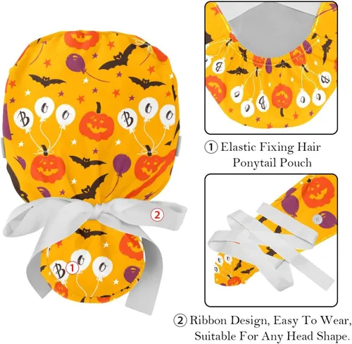 Miniatura 4 de Paquete de 2 gorras quirúrgicas para mujer con botones, ajustables y elásticos con lazo en la espalda, gorro quirúrgico de muñeco de nieve de Navidad