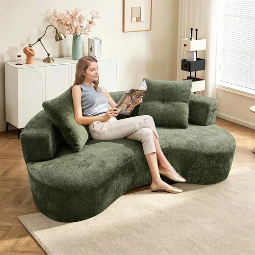 Miniatura 23 de Sofá modular curvado de 110 pulgadas para sala de estar, moderno sofá modular de felpa de felpa de gran tamaño con asiento profundo comprimido sin