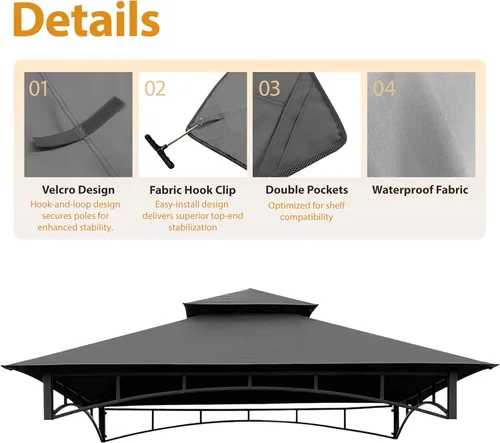Miniatura 3 de Coastshade - Cubierta de repuesto para cenador de parrilla modelo #L-GG001PST-F, toldo de barbacoa de 8x5, solo para cenadores de parrilla (gris)