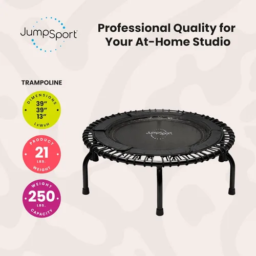 Miniatura 2 de JumpSport 39" Essential Fitness Trampoline Model 220, 230, 250 Exercise Trampoline 30 Low-Impact Bungees Negro