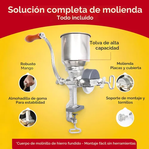 Miniatura 4 de Molinillo de maíz Corona con tolva alta, molino de granos, molinillo manual para maíz, arroz, soja, pimienta, garbanzos, molinillo de trigo