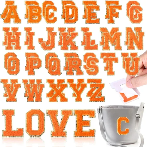 Miniatura 13 de WILLBOND 52 parches autoadhesivos de letras de felpilla de 2.2/2.8 pulgadas A-Z, calcomanías bordadas del alfabeto para ropa, bolsa, sombrero