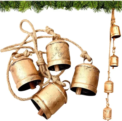 Campanas Decorativas Rústicas de Vaca, Racimo de 4 Campanas, Campana de Navidad Estilo Shabby Chic Vintage Armonía Cencerro con Revestimiento de