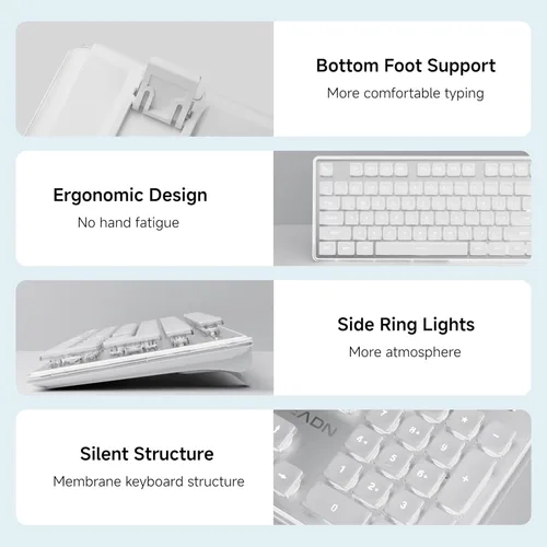 Miniatura 8 de SEUNKWANG EWEADN X7S - Teclado inalámbrico con retroiluminación blanca, panel de metal, teclado de computadora recargable de 2.4 G, luz silenciosa