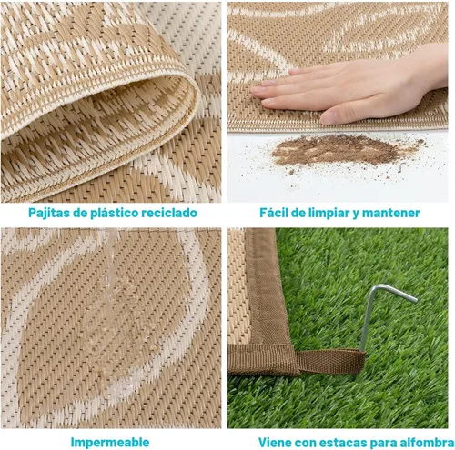 Miniatura 6 de HEBE Alfombra impermeable para exteriores de 5 x 8 pies para patios, alfombra de paja de plástico reversible floral, alfombra de patio, alfombra