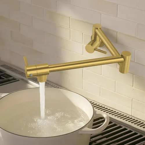 KES Llenador de Ollas Dorado para Cocina Grifo Plegable de Latón con Doble Articulación Brazo Giratorio Grifo de Fregadero Articulado de Montaje en