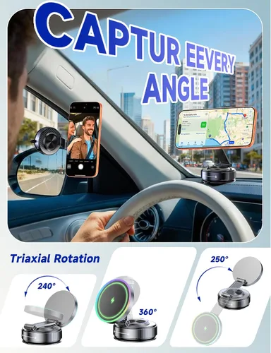 Miniatura 7 de Cargador de coche Magsafe para montaje en automóvil, cargador inalámbrico de 15 W de carga más rápida [105 libras de succión y 3800 gf magnético]