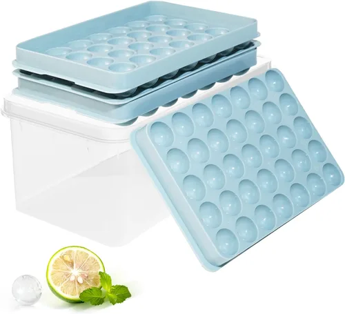 Miniatura 8 de Bandeja para cubitos de hielo con tapa y contenedor, bandejas redondas para cubitos de hielo para congelador, molde de hielo de grado alimenticio