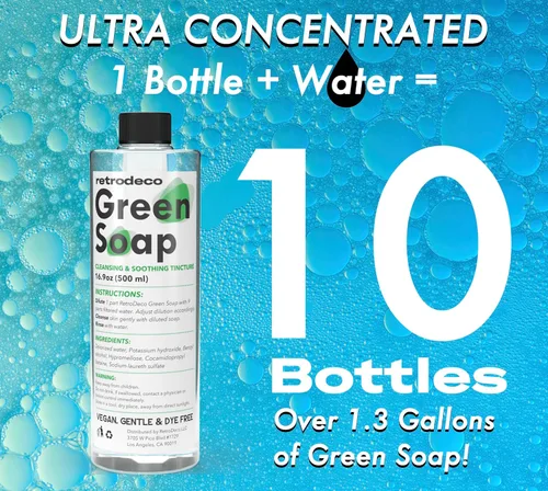 Miniatura 5 de Tintura ultra concentrada de 16.9 oz de jabón verde para tatuajes USP: hace 1.3 galones de jabón verde con botella exprimible XL de 16.9 oz