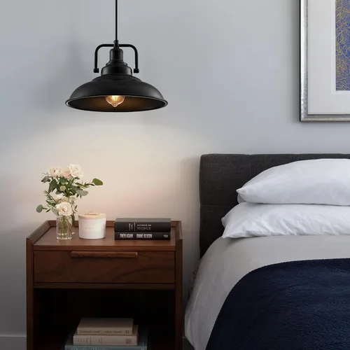 Miniatura 4 de Paquete de 1 lámpara colgante negra de 12.5 pulgadas, lámpara colgante de granja, iluminación colgante industrial, luces colgantes de cocina, luces