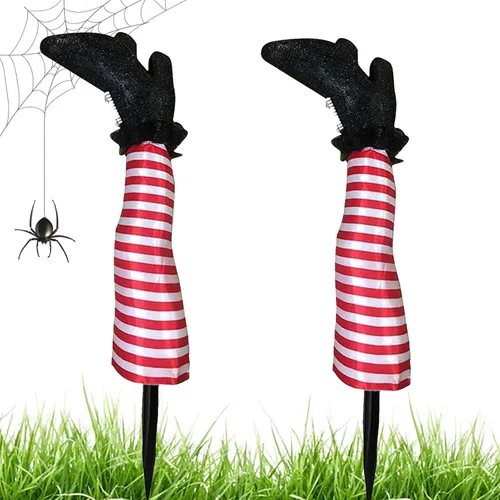Miniatura 9 de 1 par de patas de bruja de Halloween de 18 pulgadas al revés para patas de bruja malvada – Estacas de patas y pies de brujas, estacas de Halloween