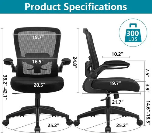Miniatura 2 de FelixKing Silla de Oficina, Silla de Escritorio Ergonómica con Malla Respirable, Respaldo Alto Ajustable con Soporte Lumbar, Reposabrazos Abatibles