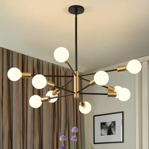 Miniatura 14 de KAISITE Lámpara de Araña Moderna Sputnik Luz de Techo 8 Luces Lámpara de Araña Dorada Luz de Comedor Sobre Mesa Altura Ajustable Lámpara de Araña