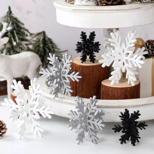 Miniatura 9 de Bucherry 12 piezas de decoración de mesa de copo de nieve de madera 3D con copos de nieve y centro de mesa para Navidad, invierno, decoración