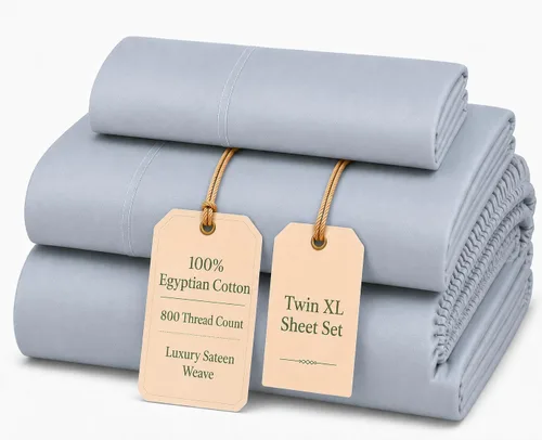 Miniatura 92 de Sábanas Twin XL 100% Algodón Para Cama Twin, Juego de Sábana Bajera Totalmente Elástica y Fundas de Almohada 800TC, Sábanas de Bolsillo Profundo 06