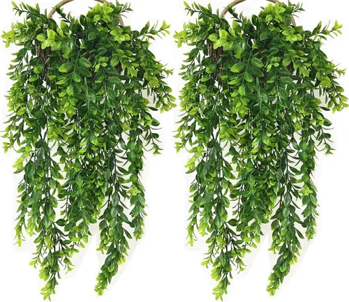 Miniatura 11 de Vid colgante artificial, hojas verdes de hiedra sintética, cadena de plástico, follaje, ratán, sauce, plantas, guirnalda de hojas de vegetación