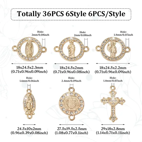 Miniatura 4 de Pandahall - 36 piezas de diamantes de imitación de aleación religiosa con cruz religiosa, dijes de cruz religiosa, dije de crucifijo con medalla