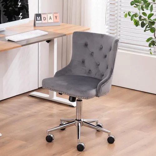 Miniatura 17 de VINGLI Silla de Escritorio de Terciopelo Azul Marino sin Brazos para Oficina en Casa con Base/Ruedas Doradas, Linda Silla de Tocador/Maquillaje