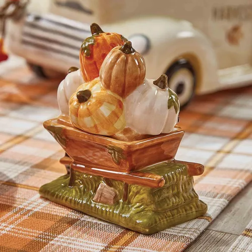 Miniatura 2 de Park Designs Punkin' Patch - Juego de sal y pimienta Coctelera de cerámica para decoración de granja de otoño Accesorios de mesa rústicos
