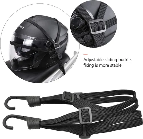 Miniatura 4 de Watris Veiyi Cuerda para casco, 63cm/24.8" correa para casco de motocicleta, correa elástica retráctil negra para equipaje con ganchos