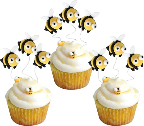 Miniatura 13 de ZHUOWEISM 1 decoración para pastel con diseño de abeja y flores con purpurina de panal de abejorros para pastel de cumpleaños, para temática
