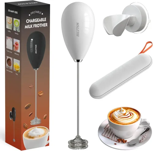 Miniatura 8 de Hiltton Espumador de leche recargable con soporte y bolsa de viaje - Espumador eléctrico portátil de mano, batidor desmontable impermeable de acero